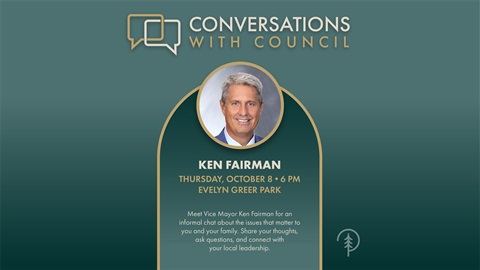 Image with green background and a circular headshot of Vice Mayor and text: Conversations with Council