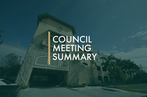 Green image with Pinecrest Municipal Building in Background with text that reads: COUNCIL MEETING SUMMARY
